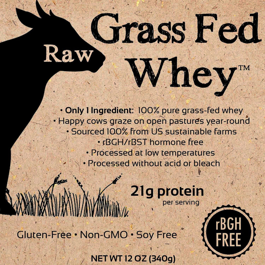 Raw Grass Fed Whey - Happy Healthy Cows, COLD PROCESSED Undenatured 100% Grass Fed Whey Protein Powder, GMO-Free + rBGH Free + Soy Free + Gluten Free + No Added Sugar, Unflavored, Unsweetened (12 OZ)