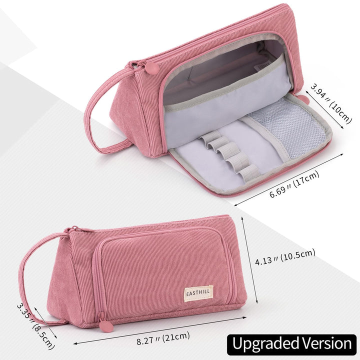 Big Capacity Pencil Case Canvas High Large Storage Pouch Marker Pen Case Simple Stationery Bag School College Office Organizer for Teens Girls Adults Student - Pink