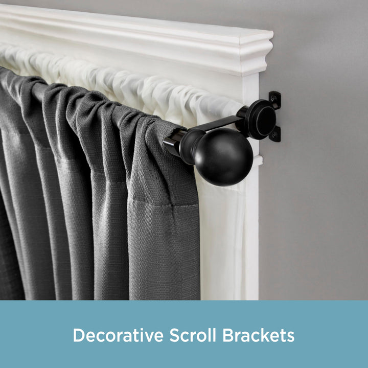 KN75918 Ball End Standard Decorative Window Double Curtain Rod, 66-120 Adjustable Length, Matte Black Finish, 5/8 Diameter Steel Tubes