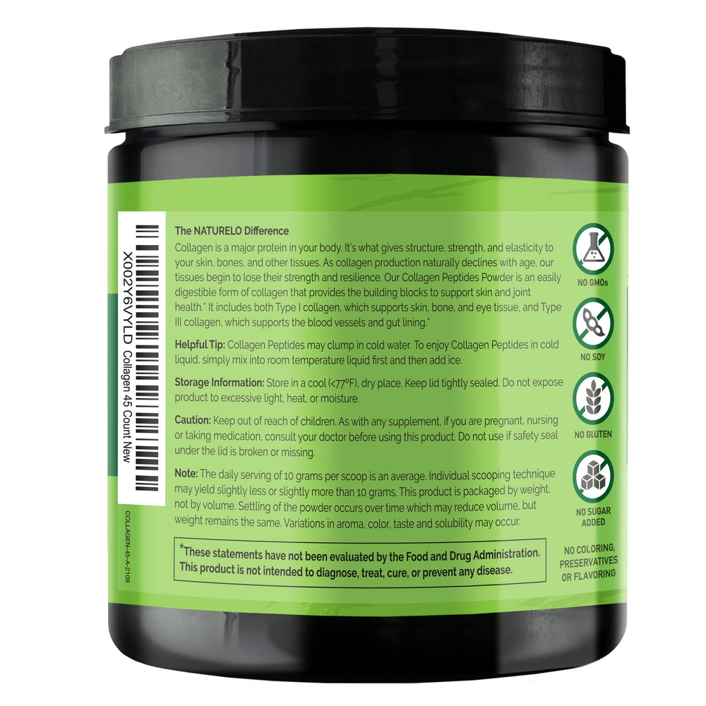 Collagen Peptide Powder, Hydrolyzed Collagen Type I & III, Skin Hair & Joint Health - Unflavored, 16 Ounces | 45 Servings