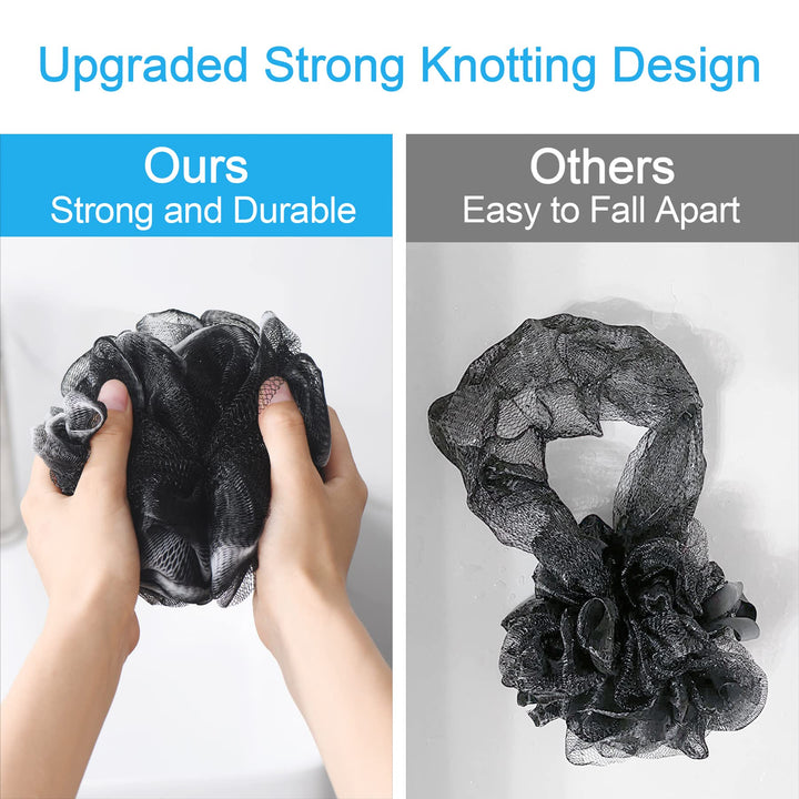 Shower Bath Sponge Shower Loofahs Balls 60g/PCS for Body Wash Bathroom Men and Women- Set of 4, Black