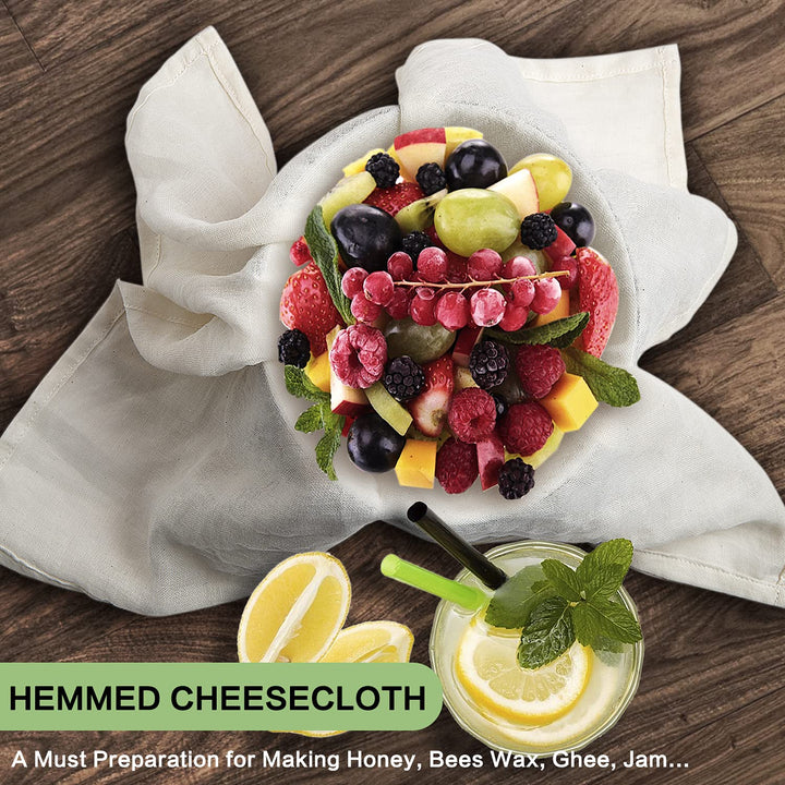 Cheese Cloths, 4PCS, Double-Layer, 20x20Inch, Reusable Grade 90 Cheese Cloth Bag for Straining, Hemmed Unbleached Cotton Precut Fine Mesh Muslin Cheesecloth for Brew, Jelly, Yogurt