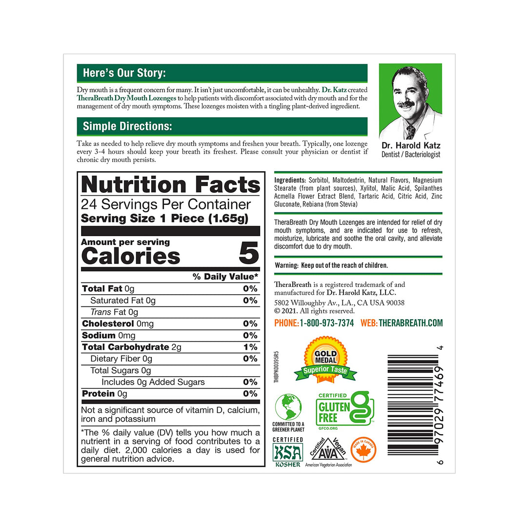 TheraBreath Dry Mouth Lozenges with ZINC, Tart Berry Flavor, 24 Lozenges