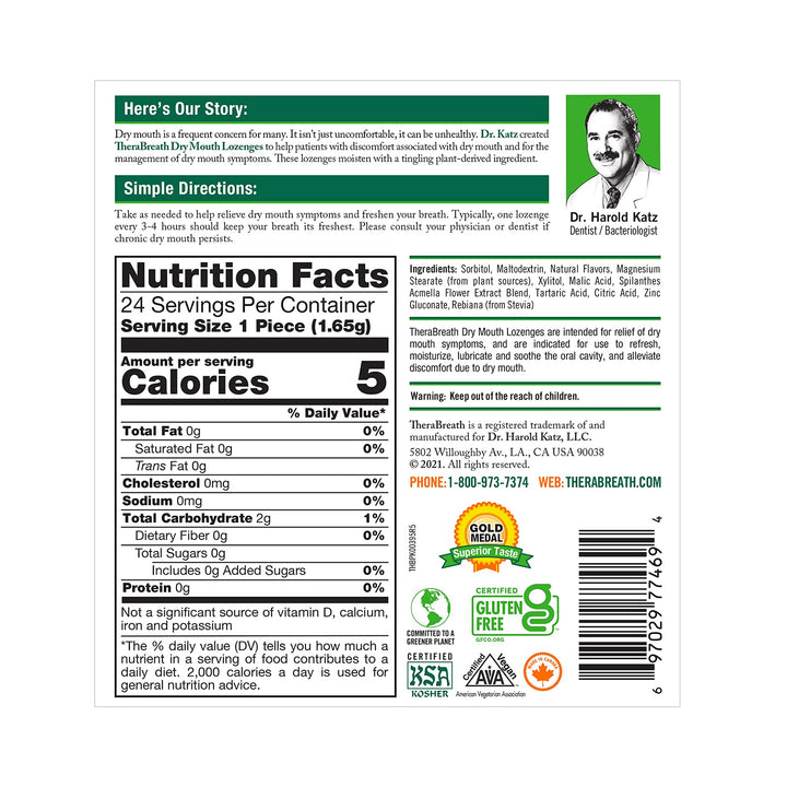 TheraBreath Dry Mouth Lozenges with ZINC, Tart Berry Flavor, 24 Lozenges