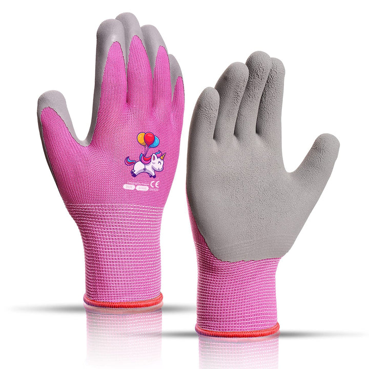 Ages 3-5 Kids Gardening Gloves,Yard Work Gloves for Toddlers, Youth, Girls, Boys, Childrens, Soft Safety Rubber Gloves (XXXS Age 3-5, 1 Pair Pink Unicorn)