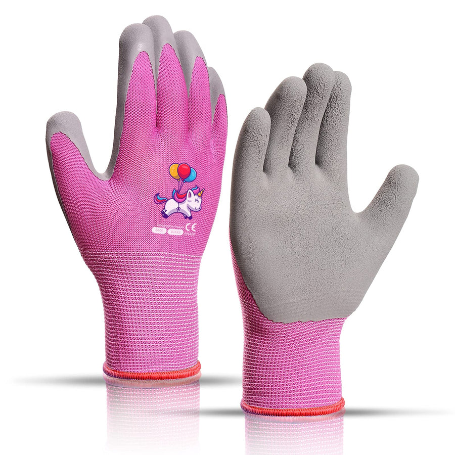 Ages 3-5 Kids Gardening Gloves,Yard Work Gloves for Toddlers, Youth, Girls, Boys, Childrens, Soft Safety Rubber Gloves (XXXS Age 3-5, 1 Pair Pink Unicorn)