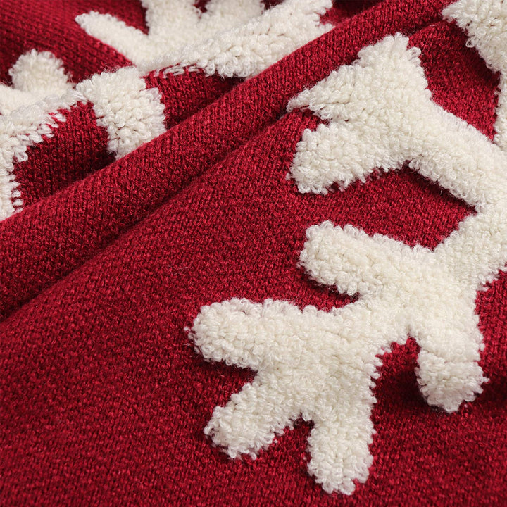 Knitted Christmas Tree Skirt, 48 Inches Knitted Christmas Decorations, Wine Red Heavy Yarn Xmas Holiday Decoration with White Snowflakes, Burgundy and Cream