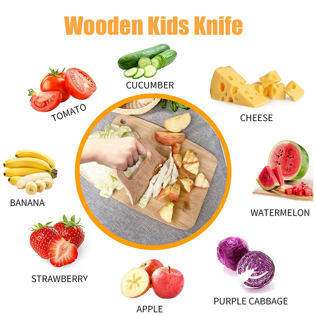 Wooden Kids Knife for Cooking and Safe Cutting Veggies Fruits, Cute Dinosaur Shape Kids Kitchen Tools, 2-10 Years Old Applicable