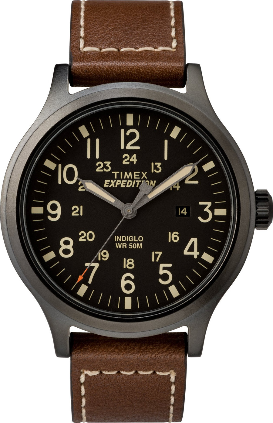 Men's Expedition Scout 43mm Watch – Black Dial & Case with Brown Leather Strap