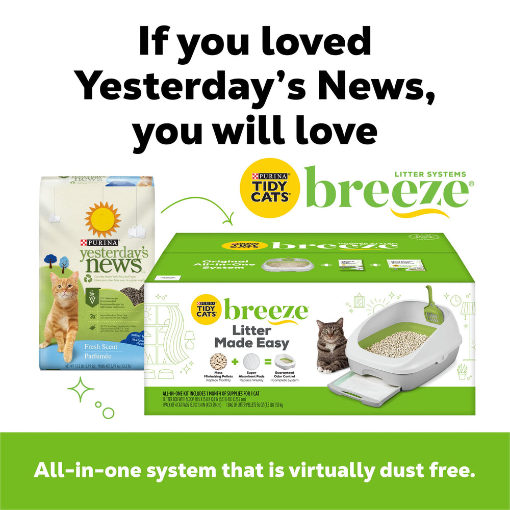 Purina Yesterday's News Non Clumping Paper Cat Litter, Fresh Scent Low Tracking Cat Litter - 13.2 lb. Bag