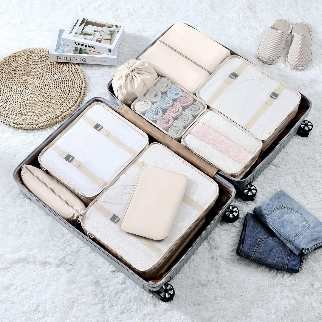 Packing Cubes for Travel, 9 Pcs Travel Cubes Set Foldable Suitcase Organizer Lightweight Luggage Storage Bag