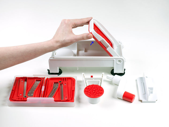 3-Blade Folding Vegetable Slicer / Spiralizer Pro, Counter-Mounted and includes 3 Different Stainless Steel Blades