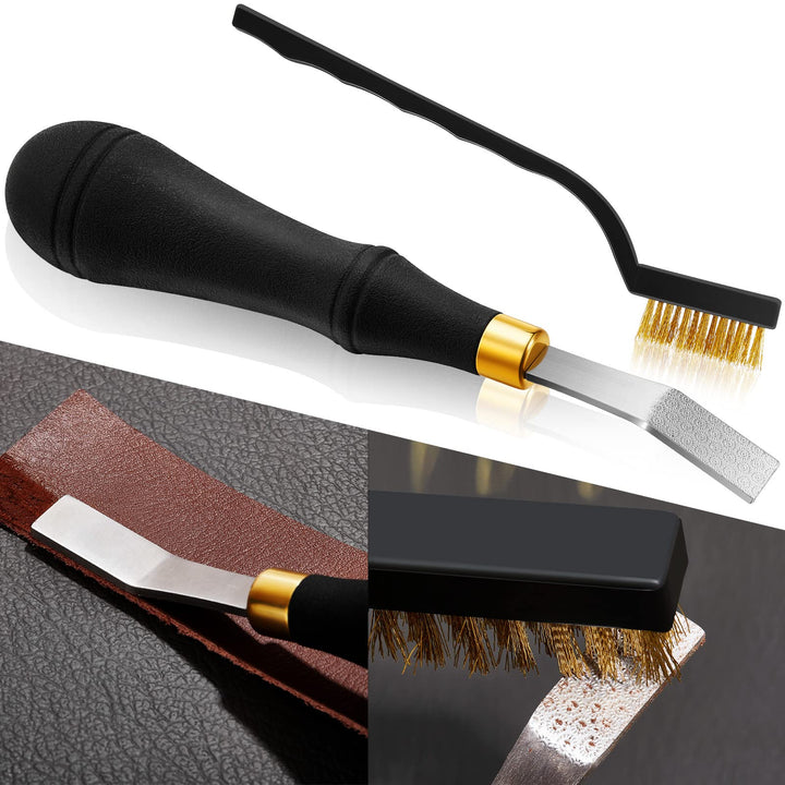 Roughing Leather Craft Tool Detail Rougher 10 mm Stainless Steel Head Leather Tools Leather Working Tools and Copper Wire Brush Curved Handle Scratch Brush Metal Brush for Leather Craft Rust Cleaning