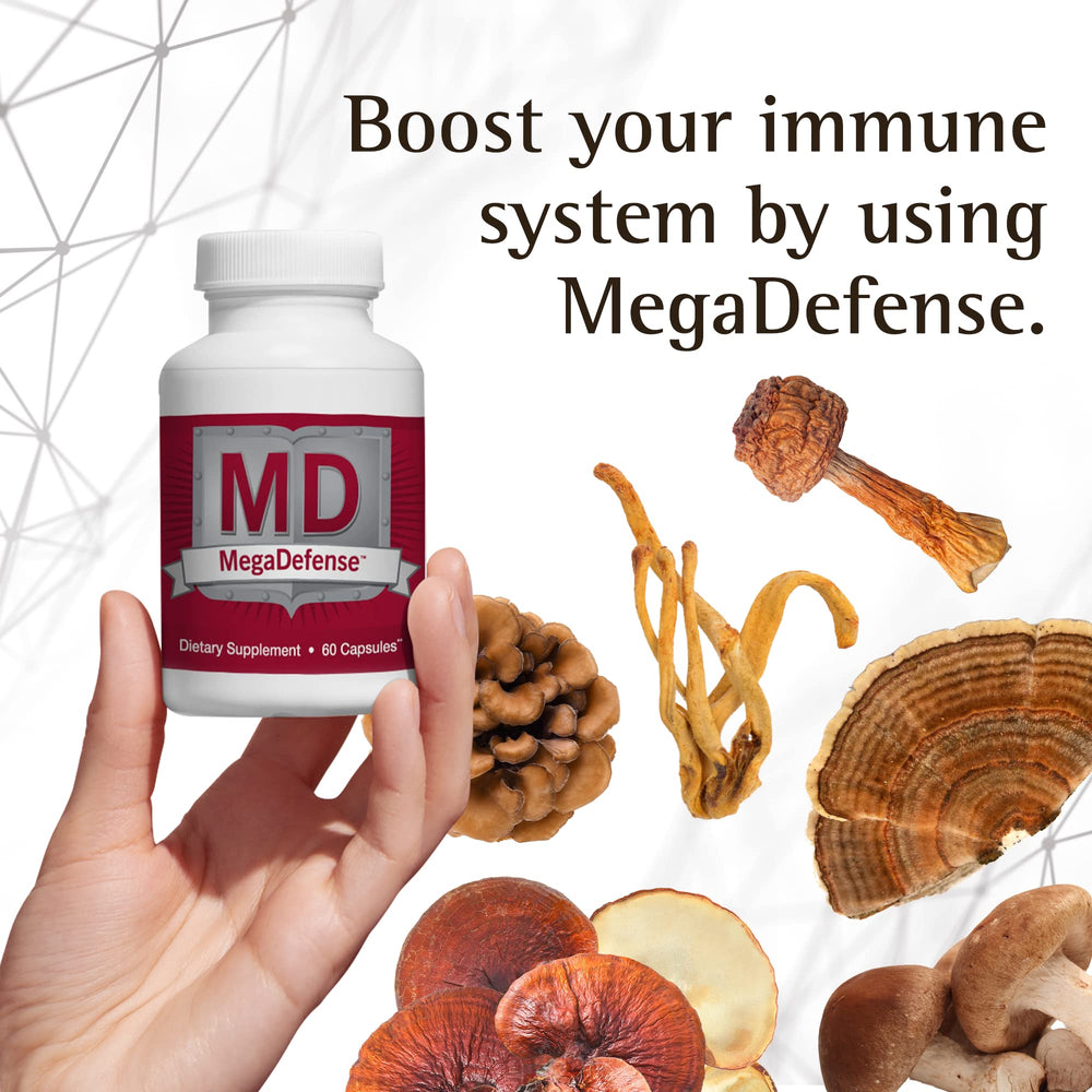 MegaDefense Mushroom Supplement - Mushroom Capsules for Daily Wellness, 6 Mushrooms Supplement: Reishi Mushroom, Turkey Tail, Cordyceps, Maitake, Agaricus & Shiitake, Non-GMO (60 Veggie Caps)…