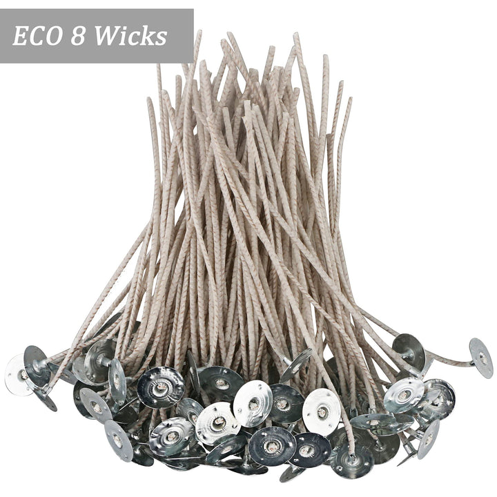 100pcs ECO 8 Wicks for Soy Candles, 6.0inch Cotton &amp; Paper Candle Wicks, Pre-Waxed and Tabbed ECO Wicks for Soy Candles Making.