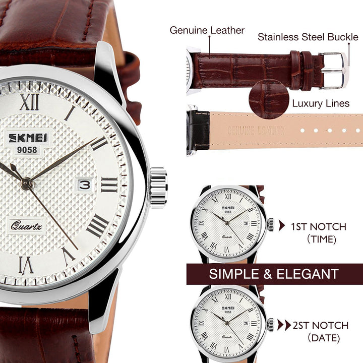 Mens Leather Band Quartz Watch, Men&#39;s Analog Business Working Roman Numeral Casual Waterproof Watches with Calendar Date Daily Dress Fashion Wristwatch - Brown