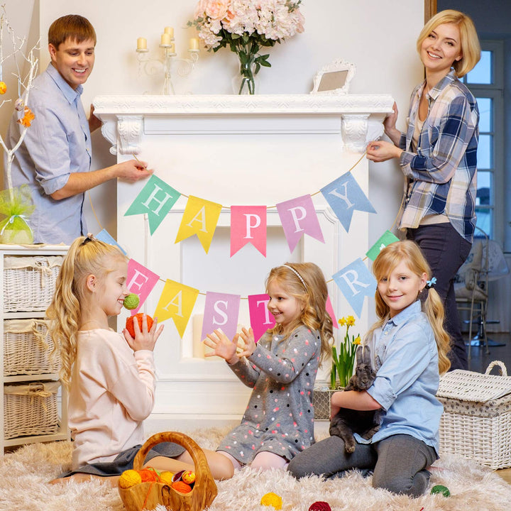 2pcs Easter Banners, &#39;Happy Easter&#39; Bunting Garland Decorations, Lightweight Hessian Banner, Pennant Shape, 2.5m Length, Ideal for Party, Indoor &amp; Outdoor, Hand Wash Only