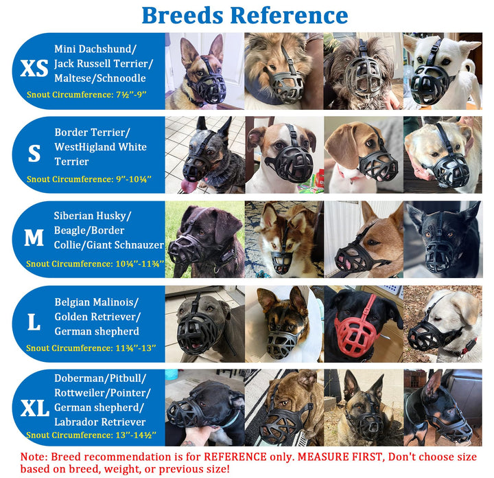 Dog Muzzle, Breathable Basket Muzzles for Small, Medium, Large and X-Large Aggressive Dogs Beagle German Shepherd Doberman, Cage Mouth Guard Stop Biting Chewing for Grooming Training