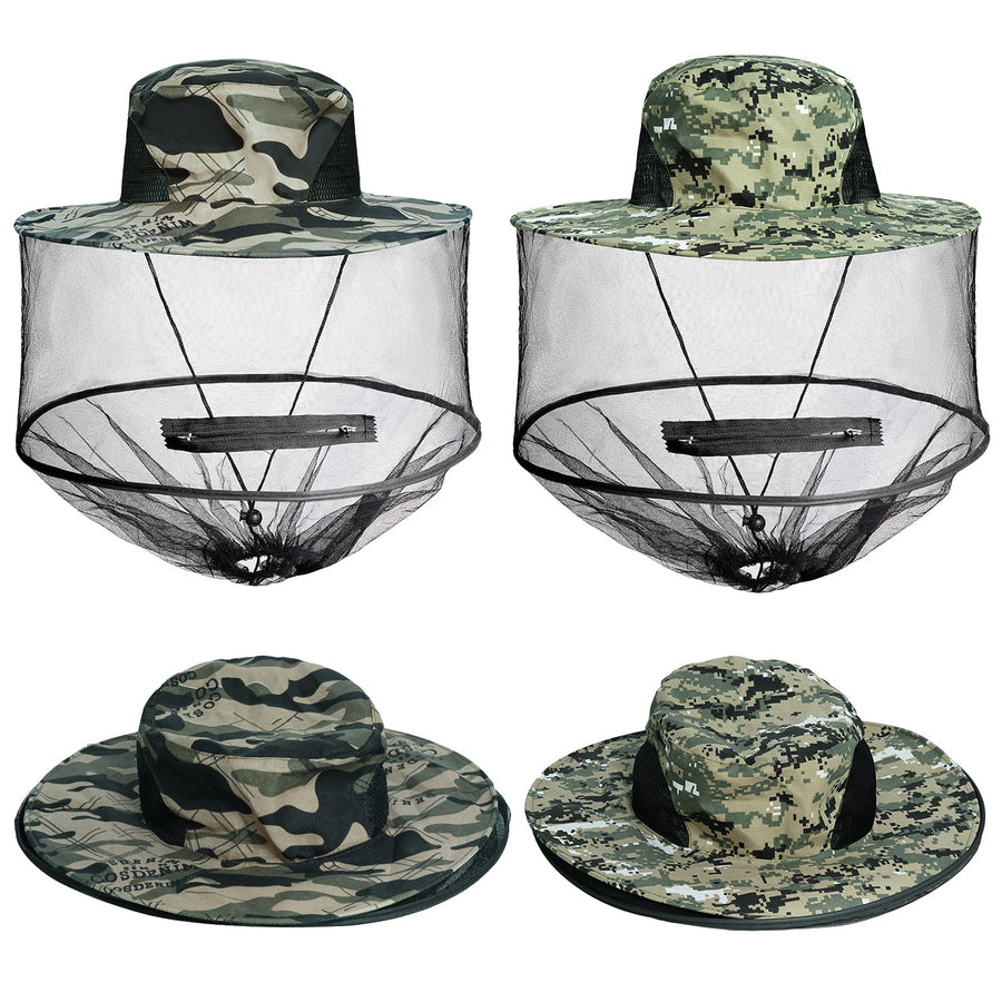 2 Pack Mosquito Head Net Hat Sun Hat Garden Bug Hat with Hidden Net Mesh for Outdoor Gardening Beekeeping