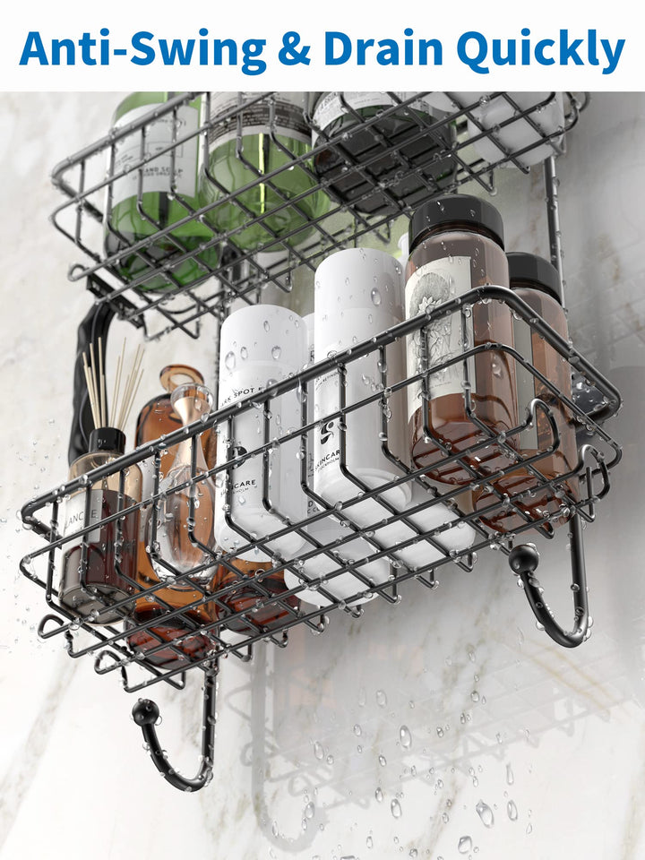 Hanging Shower Head Caddy, No Drilling, Stainless Steel Storage Rack for Toilet, Bathroom and Shower Room, Rustproof Bathroom Shower Shelf Organizer, Black