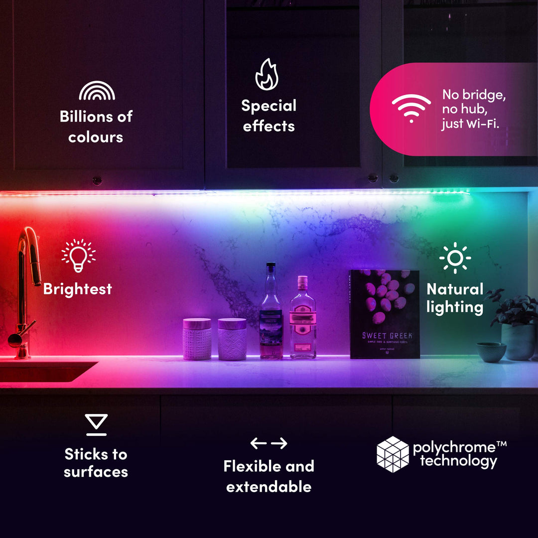 Lightstrip Color Zones, Wi-Fi Smart LED Light Strip, Full Color with Polychrome Technology™, No Bridge Required, Works with Alexa, Hey Google, HomeKit and Siri, 80 Kit