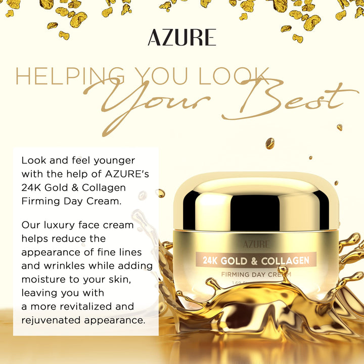 AZURE 24K Gold &amp; Collagen Firming Day Cream - Moisturizing, Illuminating &amp; Lifting | Reduces Wrinkles &amp; Fine Lines | Anti Aging &amp; Toning | Made in Korea - 50mL