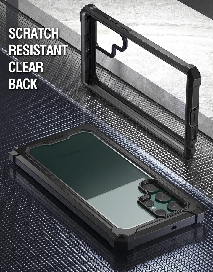Guardian Case Compatible with Galaxy S22 Ultra 5G 6.8 inch, Built-in Screen Protector Work with Fingerprint ID, Full Body Hybrid Shockproof Protective Rugged Clear Cover Case, Black/Clear