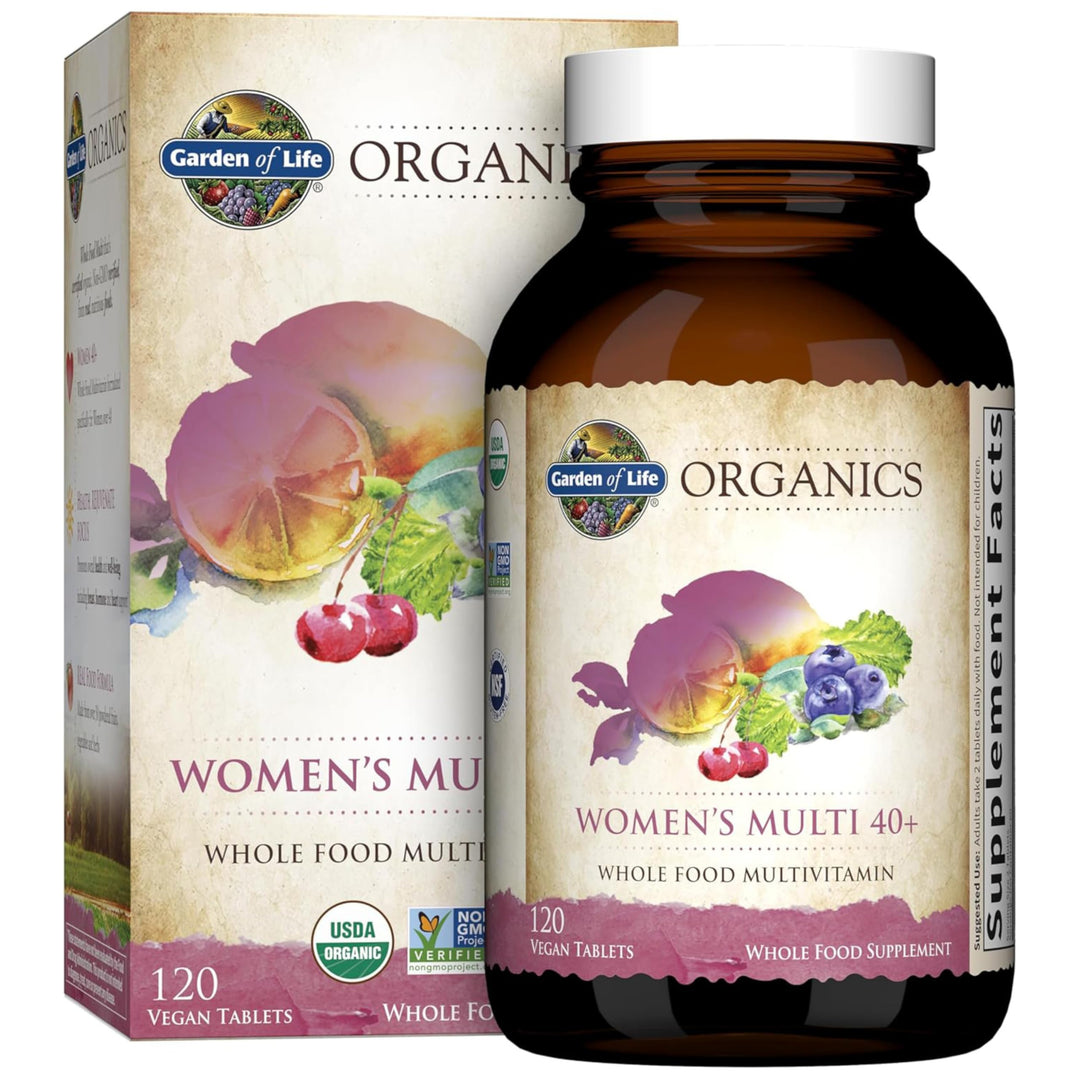 Organics Vitamins for Women 40 Plus - 120 Tablets, Womens Multi 40 Plus, Vegan Vitamins for Women Over 40, Hormone &amp; Breast Health Support Blend, Whole Food Womens Multivitamin