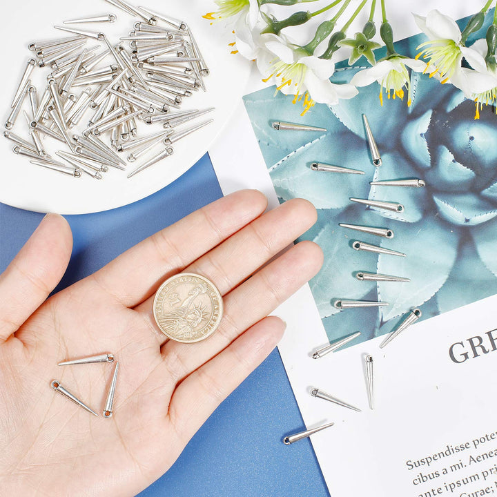 ARRICRAFT 100pcs Antique Silver Alloy Pendants Spike Be