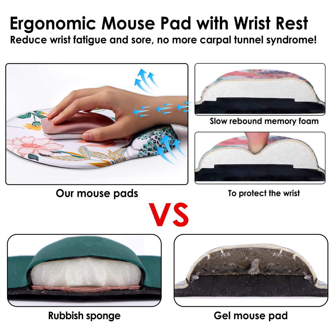 Ergonomic Mouse Pad with Wrist Support,Cute Rest,Comfortable for Home Office Gaming Working Computers Laptop,Pain Relief Non-Slip PU Base (Creamy White)
