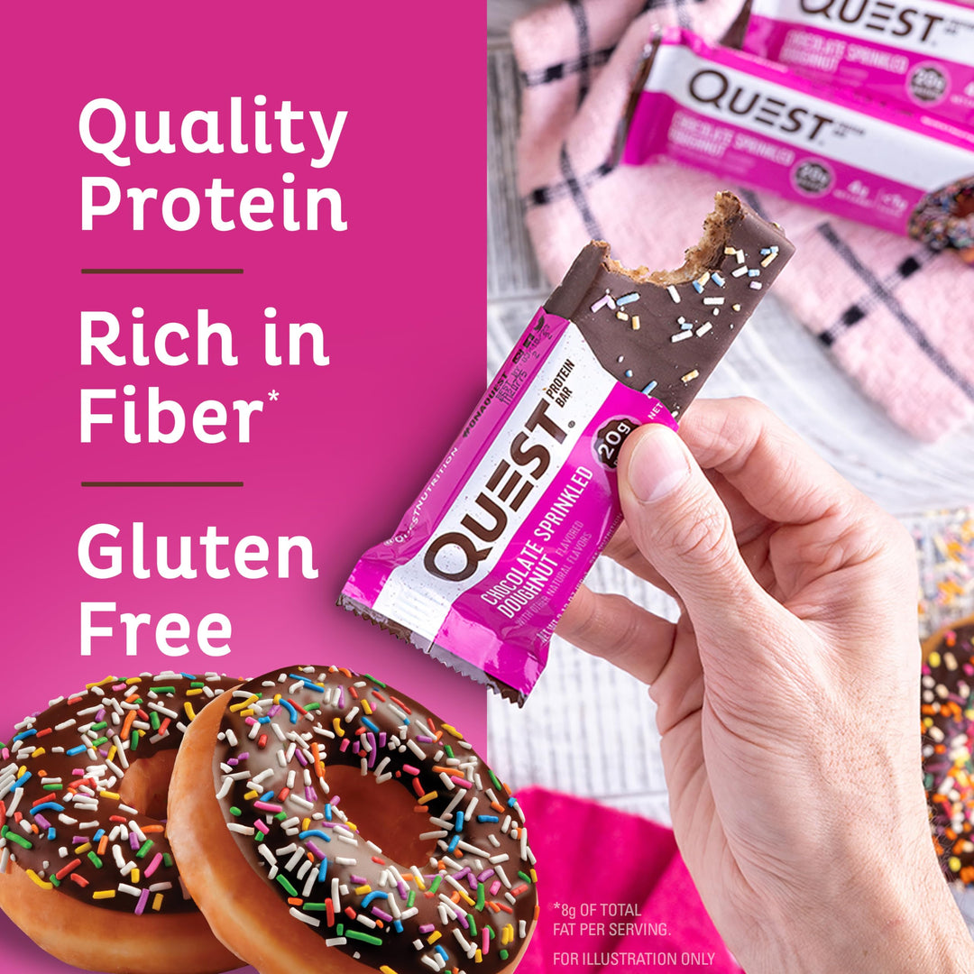 Chocolate Sprinkled Doughnut Protein Bars, High Protein, Low Carb, Gluten Free, Keto Friendly, 12 Count