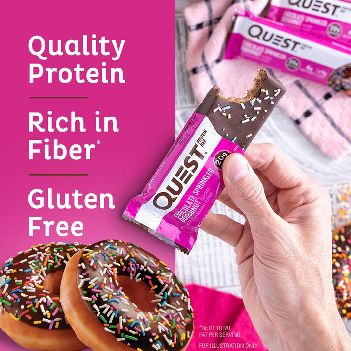 Chocolate Sprinkled Doughnut Protein Bars, High Protein, Low Carb, Gluten Free, Keto Friendly, 12 Count