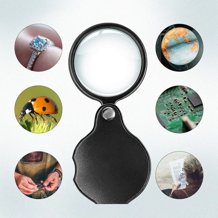 Wapodeai 2PCS Mini Magnifying Glass 10X Folding Pocket 