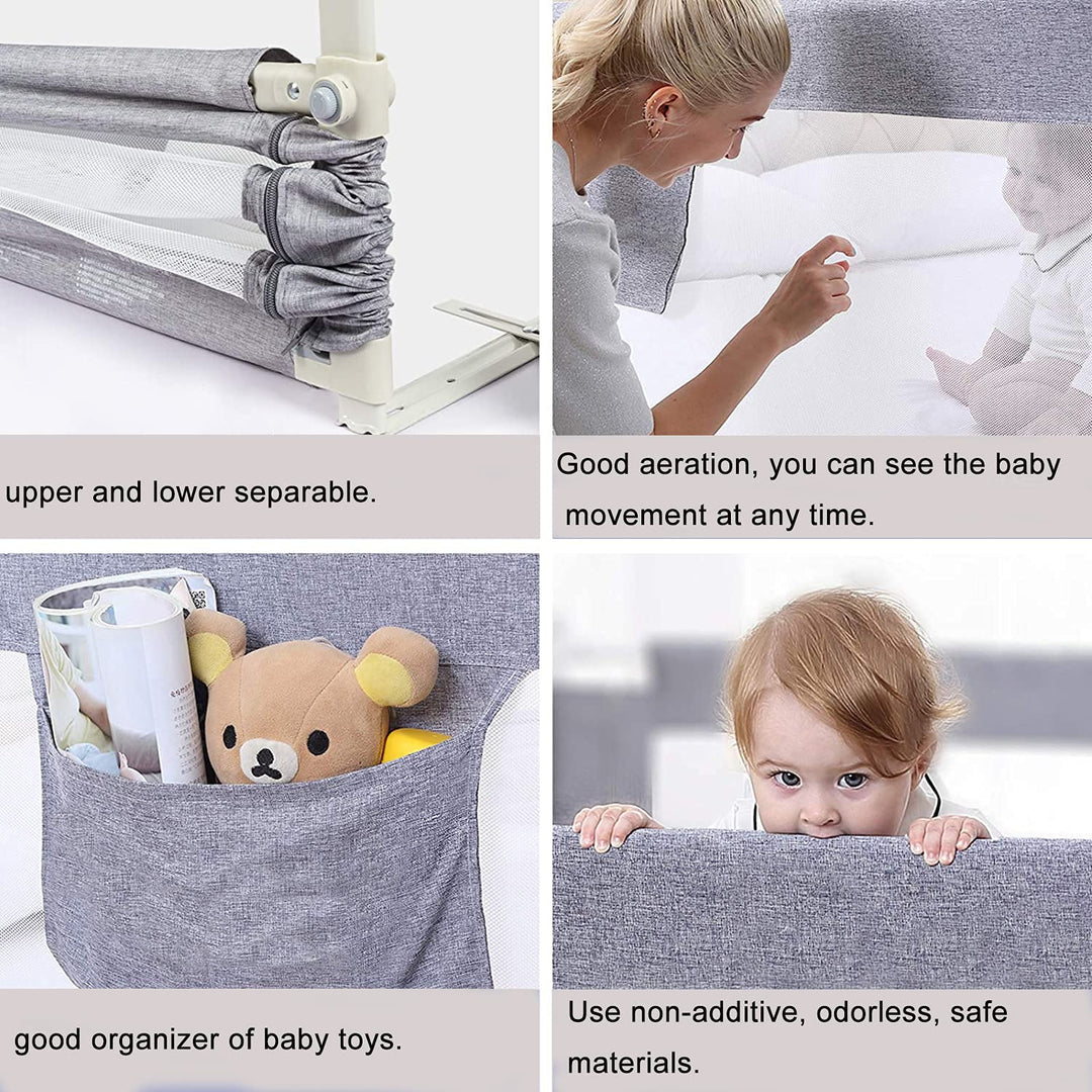 SINGYOO Bed Rails for Toddlers- New Upgraded Extra Long Bed Guardrail Full Size Baby Bedrail for Children Fit for Twin Queen &amp; King Size Bed Mattress one Piece (Grey, 87(L) x 30(H))