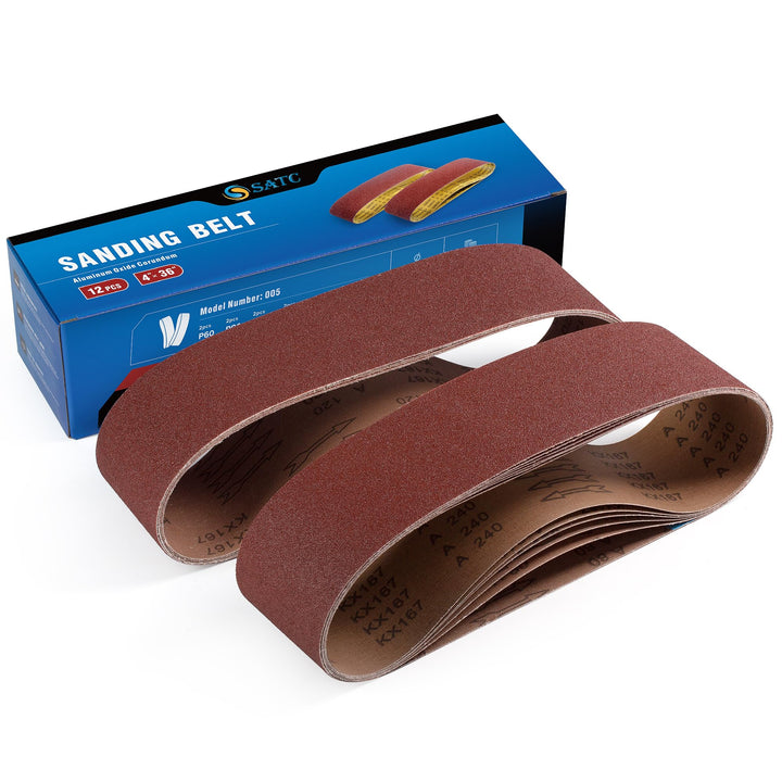 12PCS Sanding Belts 4×36-Inch Sanding Belt Belt Sander Belt Sander Paper (2 Each of 60, 80, 120,150,240,400 Grits) Aluminum Oxide