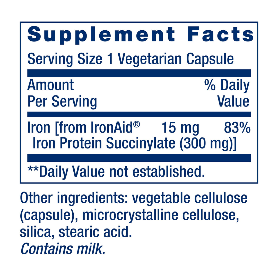Iron Protein Plus, Iron Protein succinylate, absorbable Iron Supplement for Whole-Body Health, Non-GMO, Gluten-Free, Vegetarian, 100 Capsules