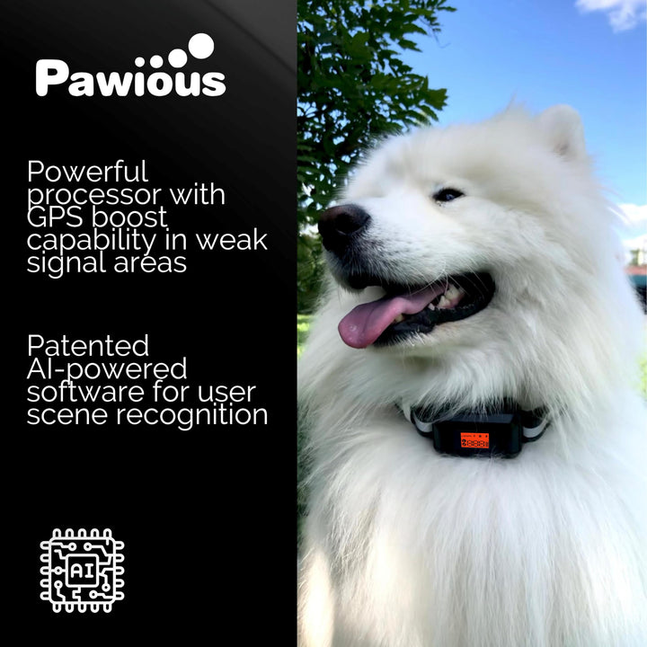 Pawious GPS Wireless Dog Fence - GPS Signal Boost, AI Scene Recognition - Radius from min 33 to max 1000 Yards, IPX7 Waterproof, Containment System for Medium and Large Dogs