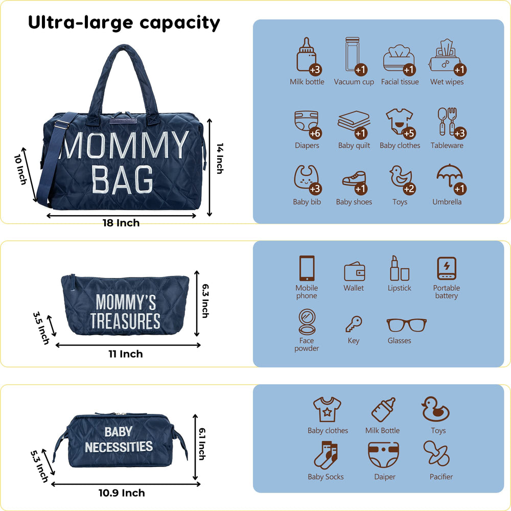 Mommy Bag for Hospital, Mom Bag Diaper Bag Tote, Mommy Hospital Bag, Maternity Bag for Hospital, Baby Shower Momma Diaper Bag - Blue