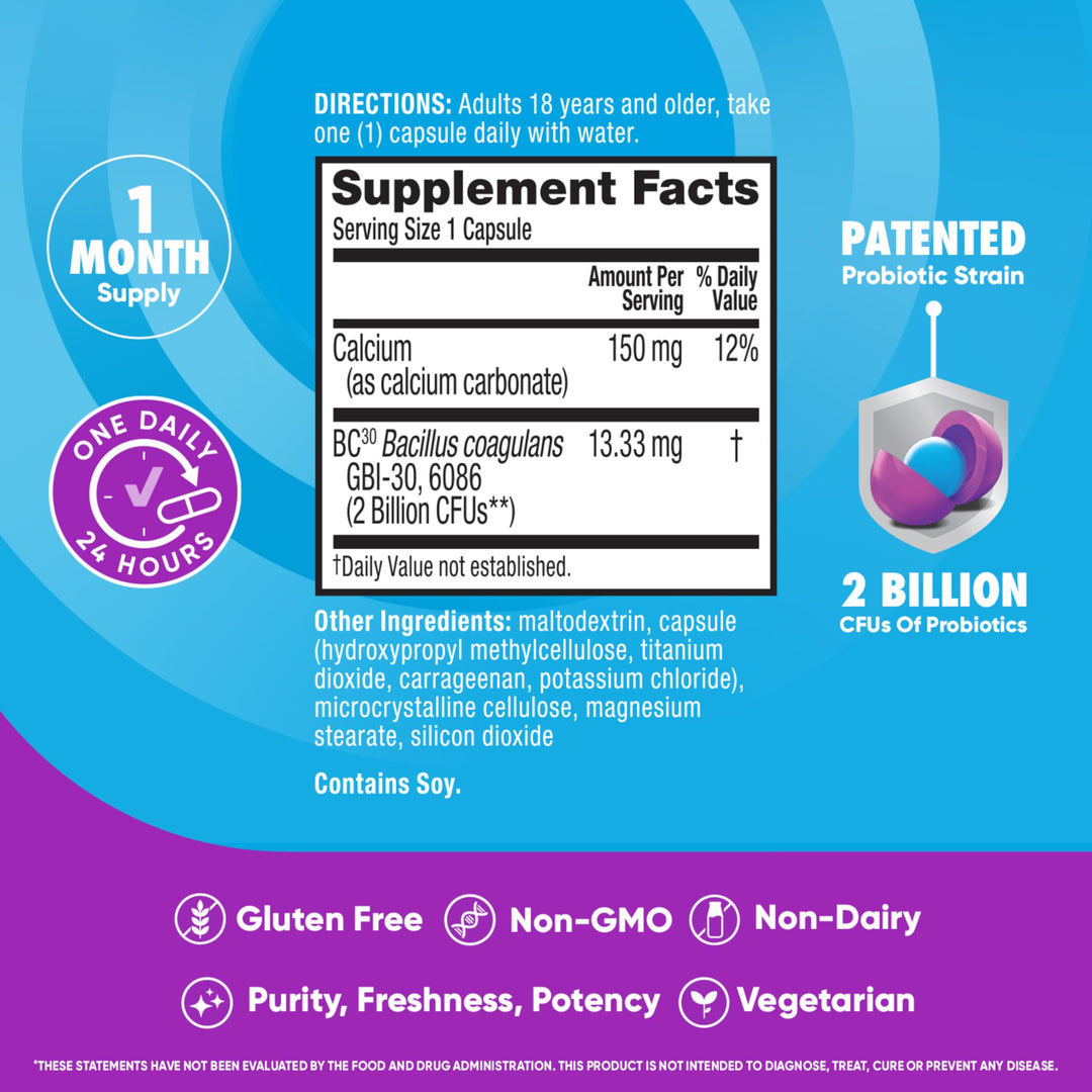 Probiotics For Digestive Health, Daily Probiotics For Women &amp; Men, Supports Gut Health, Occasional Bloating &amp; Diarrhea, Minor Abdominal Discomfort, &amp; Immune Support, 30ct Capsules