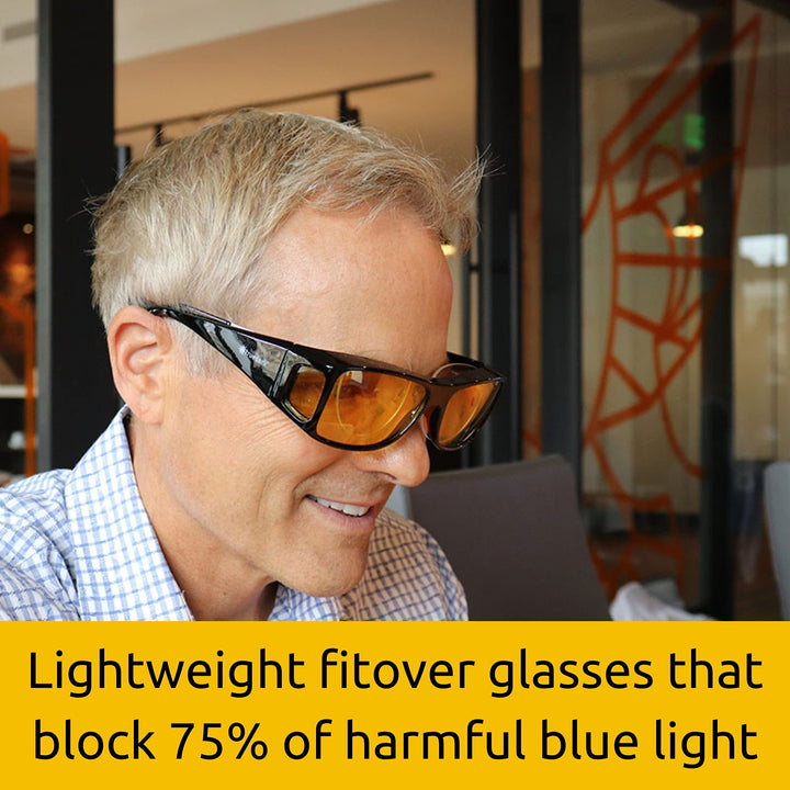 Daylights Amber Fitover Blue Light Blocking Glasses to Reduce Eye Strain and UV Glare - For Men &amp; Women, Computer Screen, Gaming, TV, Phone - by Dave Asprey