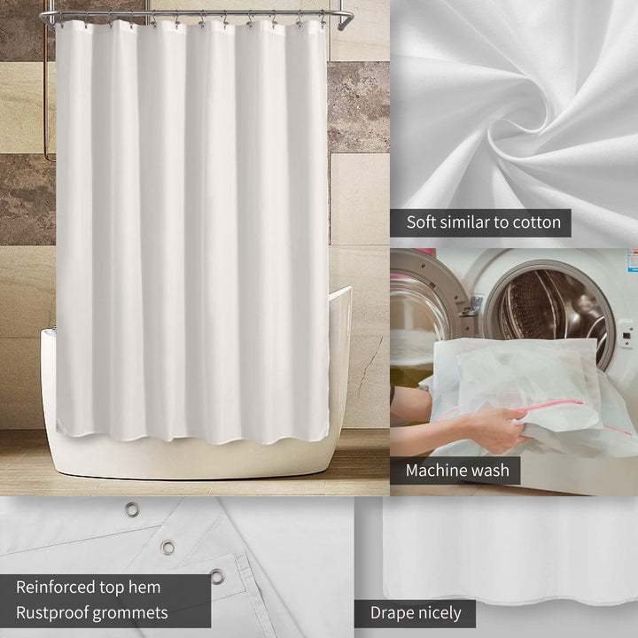 Stall Fabric Shower Curtain Liner Waterproof - 42 x 72, Soft &amp; Lightweight Stall Size Shower Curtain with Magnets, Machine Washable - 42x72, White