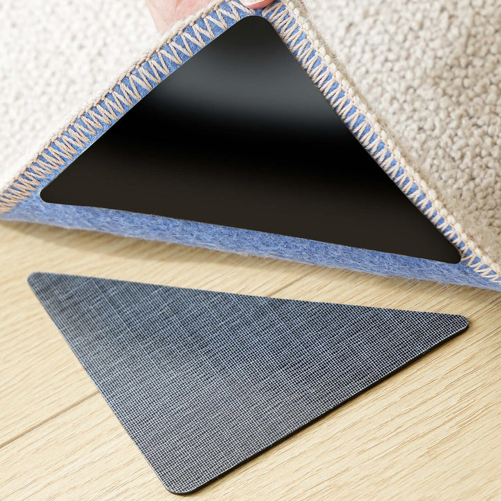 12PCS Non Slip Rug Grippers, Rug Pads Grippers, Rug Tape Anti Slip Carpet Pads Rug Corner Gripper for Hardwood Floors/Tile/Mats/Keep Area Rugs Flat and Easily Peel Off (Black)
