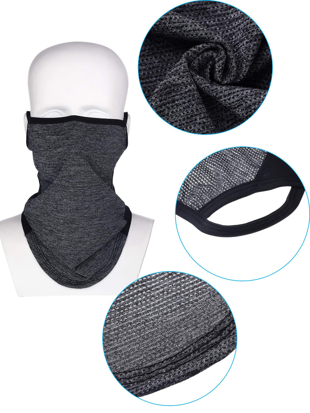 SATINIOR 4 Pcs Neck Gaiter with Ear Loops Neck Covers Bandana Cloth Face Gaiter Mask for Men Women Winter Non Slip Headwear(Black, Grey and Black)
