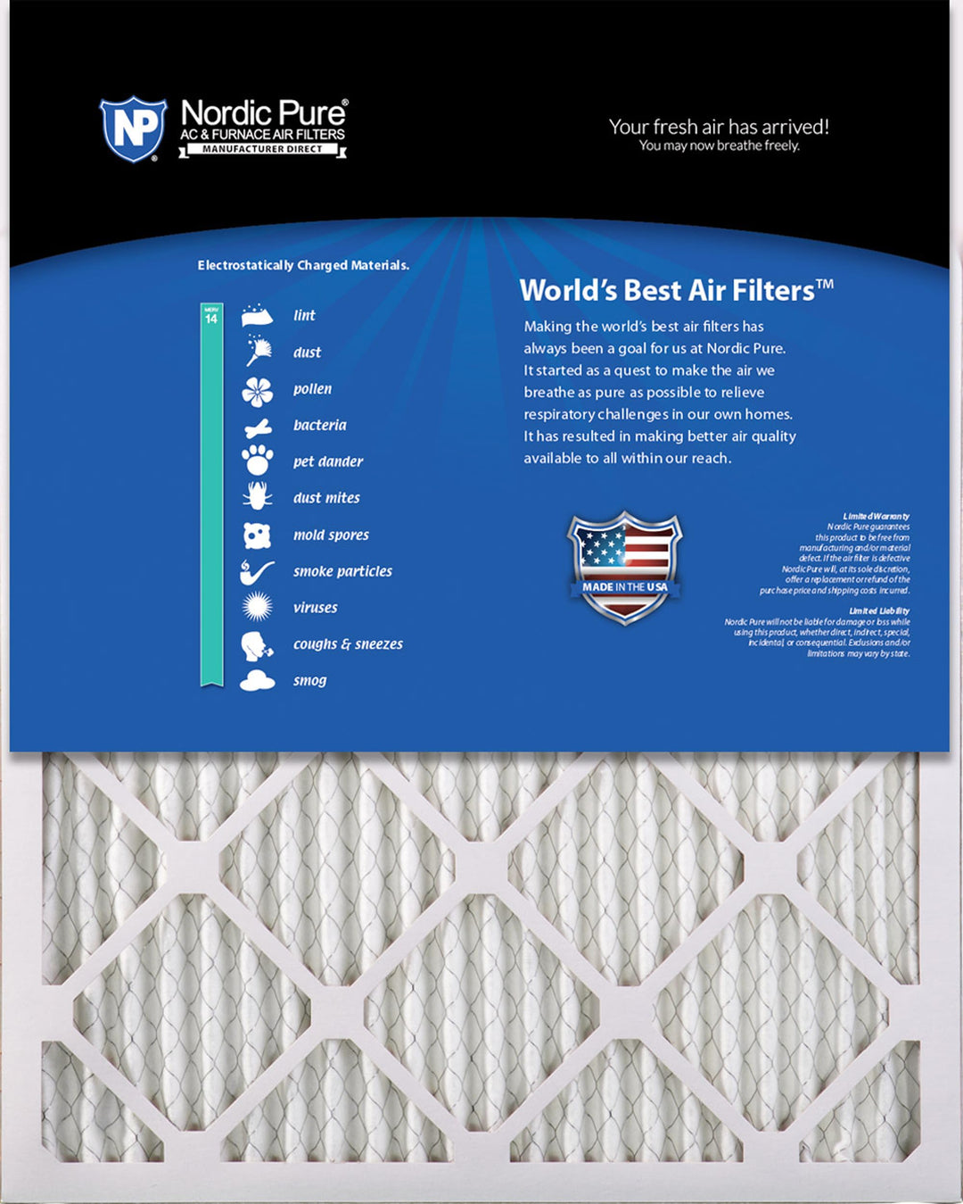 16x20x1 (15 1/2 x 19 1/2 x 3/4) Pleated MERV 14 Air Filters 2 Pack