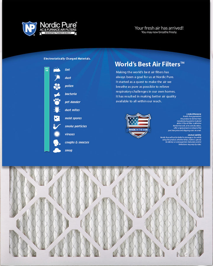 16x20x1 (15 1/2 x 19 1/2 x 3/4) Pleated MERV 14 Air Filters 2 Pack