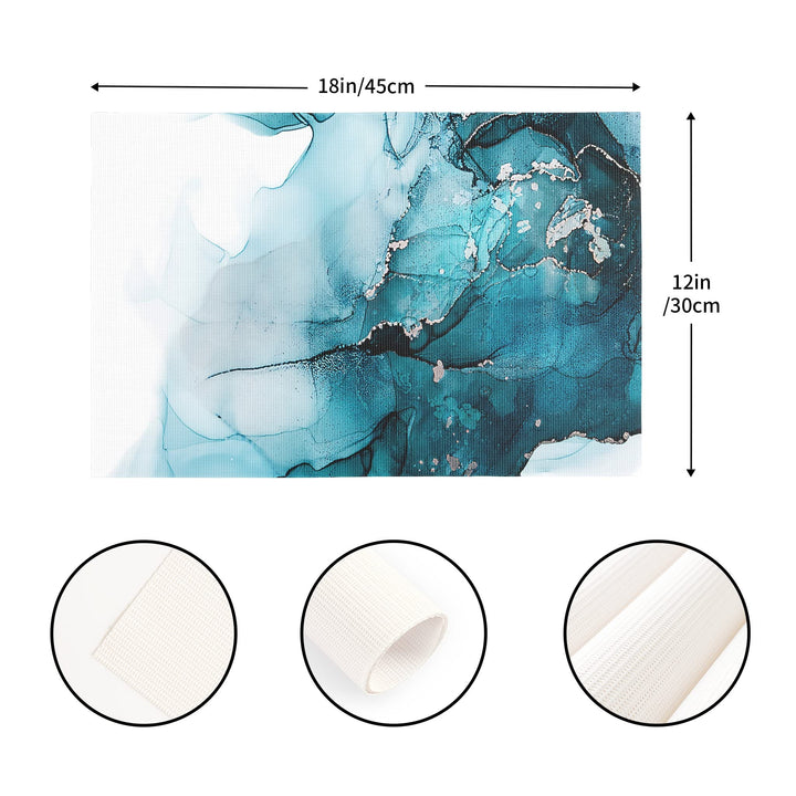 Placemats Set of 4 Washable, Table Place Mats Indoor for Kitchen Dining Decorations, Easy to Cleaning Vinyl Placemats White and Blue 12 × 18 inch