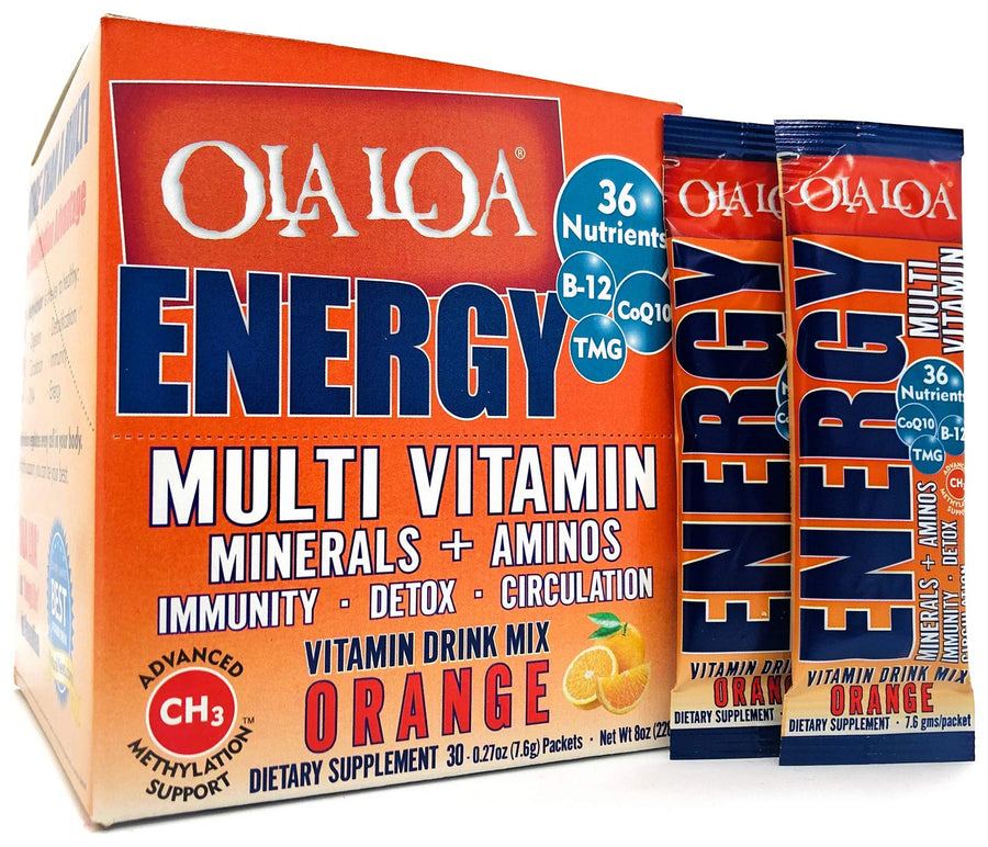 Energy Orange Multi Vitamin Drink Mix - Amino Energy Powder, Gluten Free, Detox, Dairy Free, Caffeine Free - Drink Your Vitamins for The Rigors of Daily Life - 30 Packets (8.25oz)
