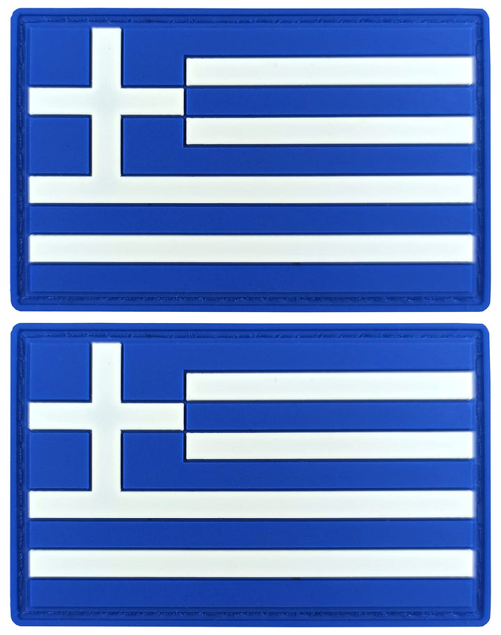Greece Flag Patch Greek Tactical Patch - PVC Rubber Hook and Loop Fastener Patch, 2 Pack