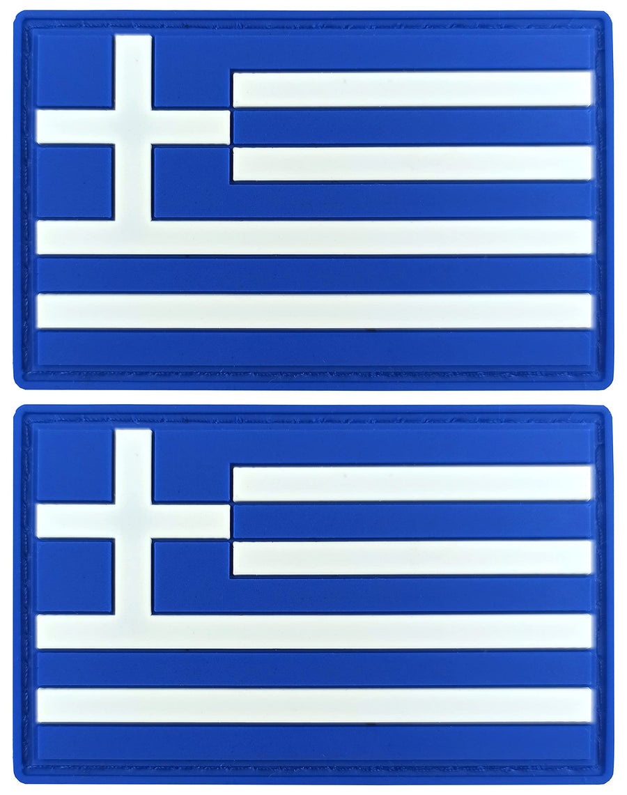 Greece Flag Patch Greek Tactical Patch - PVC Rubber Hook and Loop Fastener Patch, 2 Pack