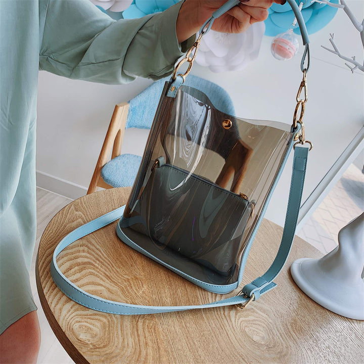 Clear Purses for Women, Tote Handbags Shoulder Hobo Bag Crossbody Bucket Bags Transparent PVC Purse for Summer Beach Travel, Pink